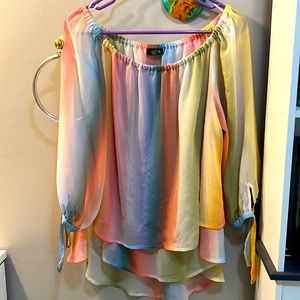 Sheer flowing pastel rainbow colors top